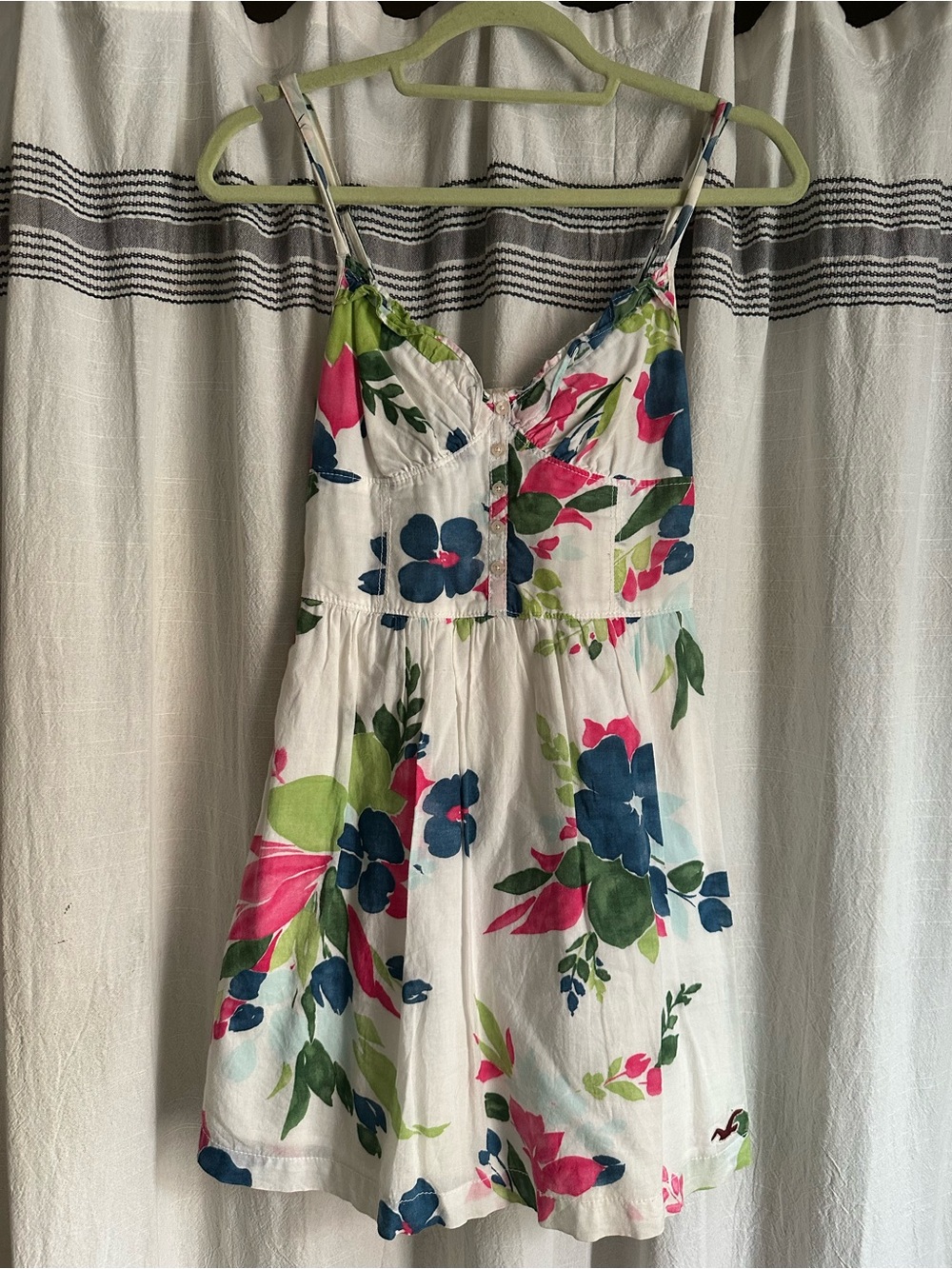 Hollister White Mini Dress with Pink, Blue & Green Floral Print